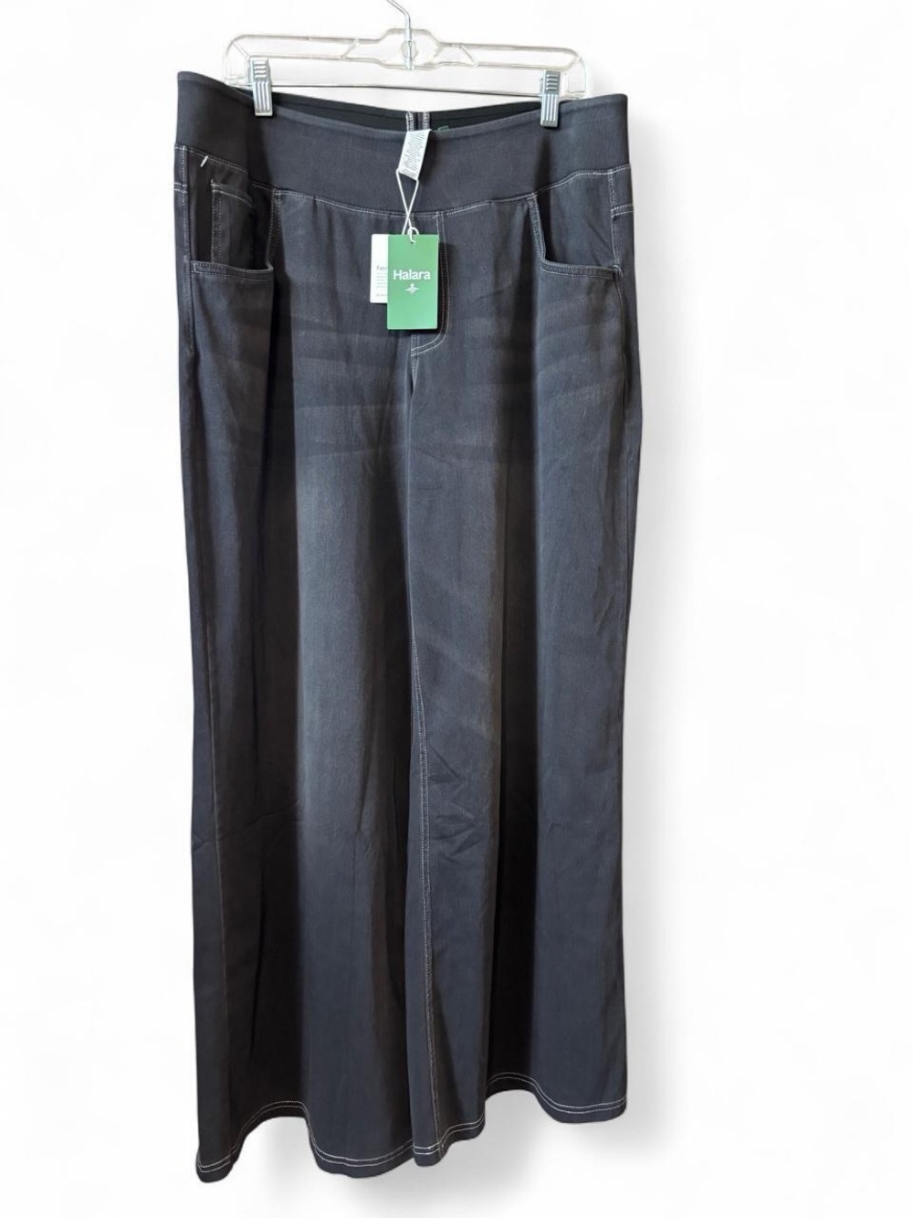 HALARA Black Wide-Leg Chinos with Contrast Stitching
